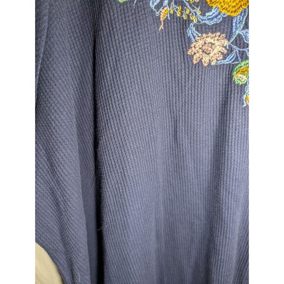 Woman Within Navy Thermal Waffle Floral Embroidered Tunic Top Sz 4X - Picture 5 of 8